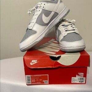 Nike White and Light Gray Dunk Low Sneakers